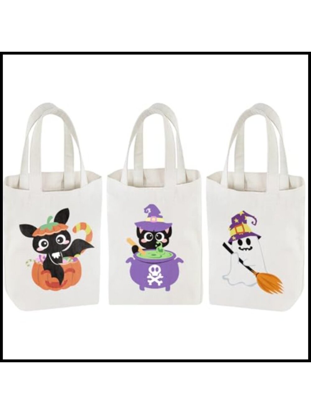 SULOLI 3 Large Halloween Tote Bags Reusable Canvas Trick or Treat